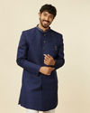 Dark Blue Achkan Style Scallop Patterned Indo Western Set